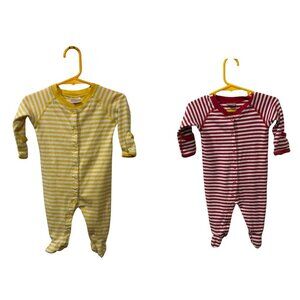 Set of 2 Hanna Andersson Baby Footed Pajamas 3-6 Months Cotton Organic Red/Yel